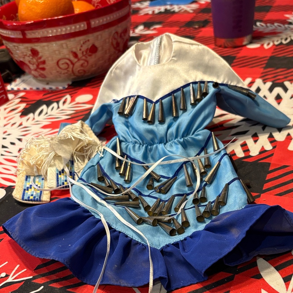 Blue and White Jingle Costume for American Girl Dolls.